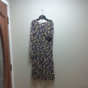 Maurices Siz L Black Floral Long Sleeve Dress